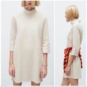 Zara Beige Mock Neck Sweater Dress